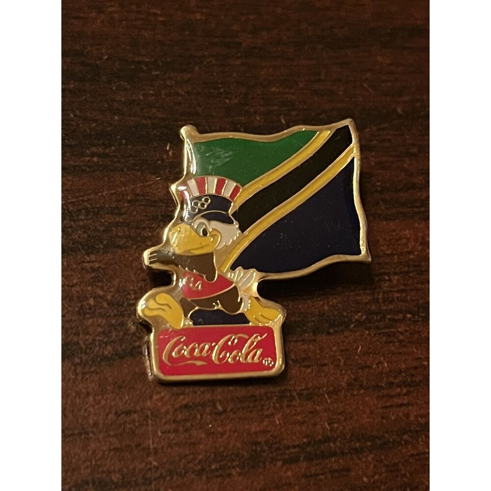 Vintage 1984 Los Angeles Olympics Coca Cola Sam Eagle Tanzania‎ Flag Lapel Pin